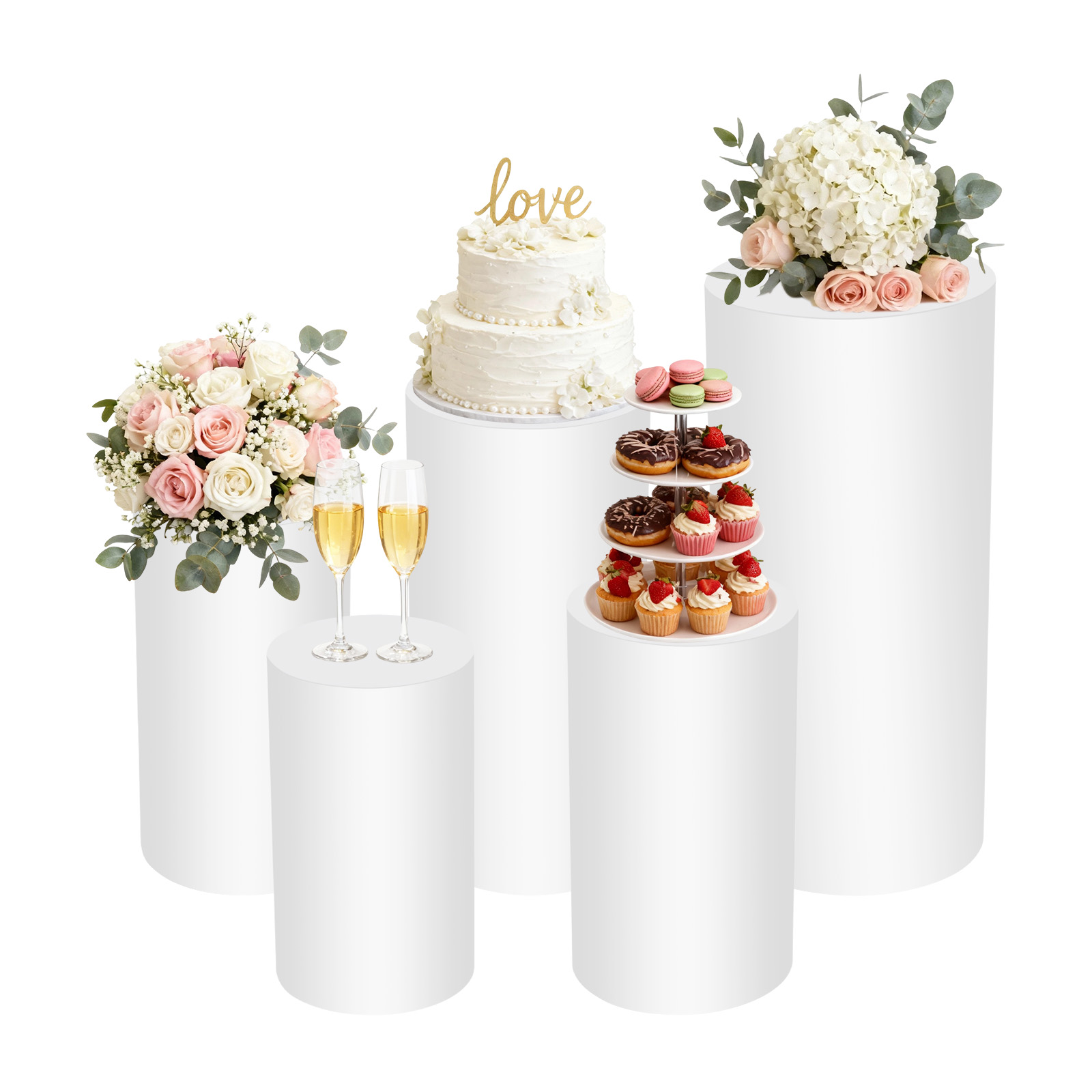 5Pcs White Cylinder Pedestal S - Display Risers Set ulasan dan harga