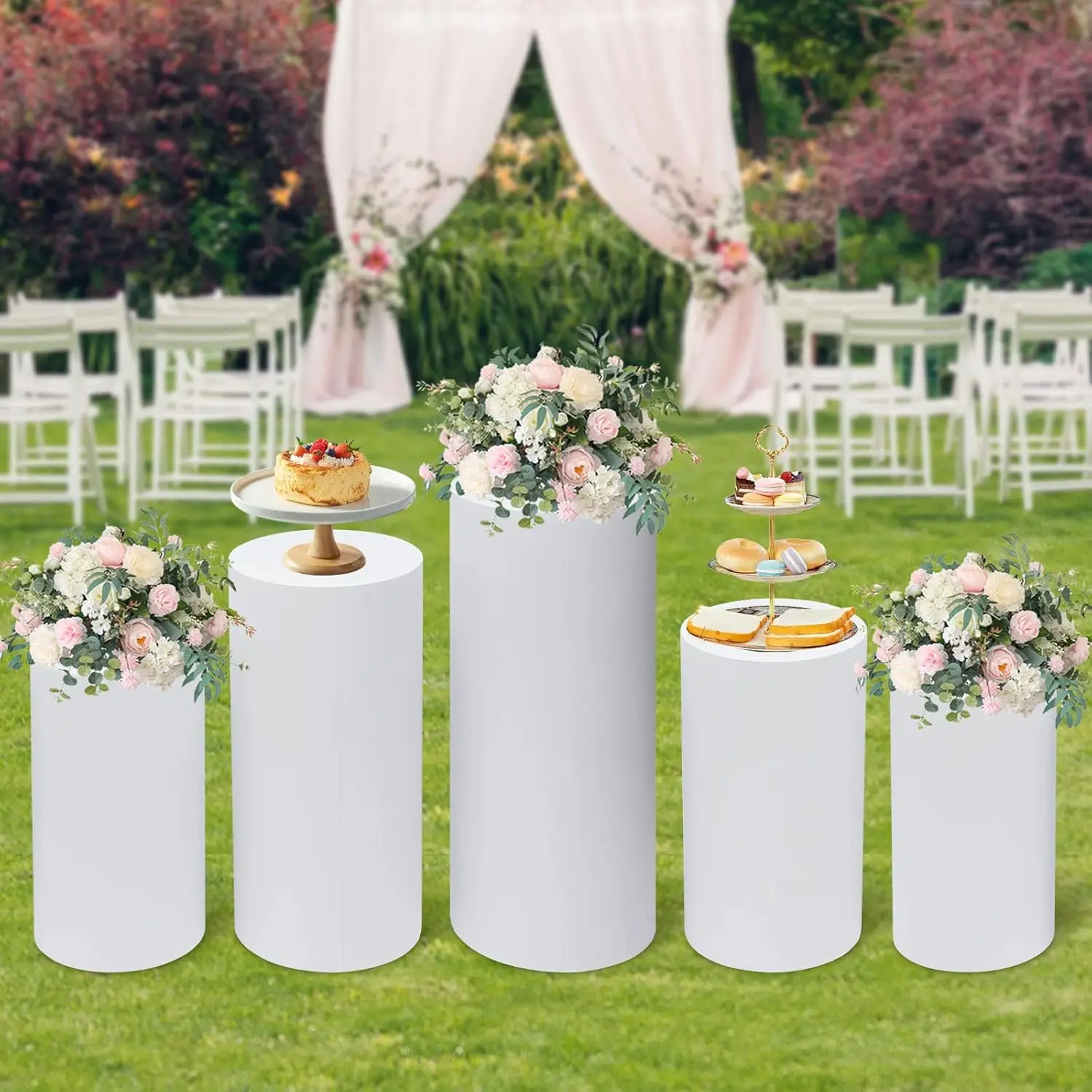 5Pcs White Cylinder Pedestal S - Display Risers Set ulasan dan harga